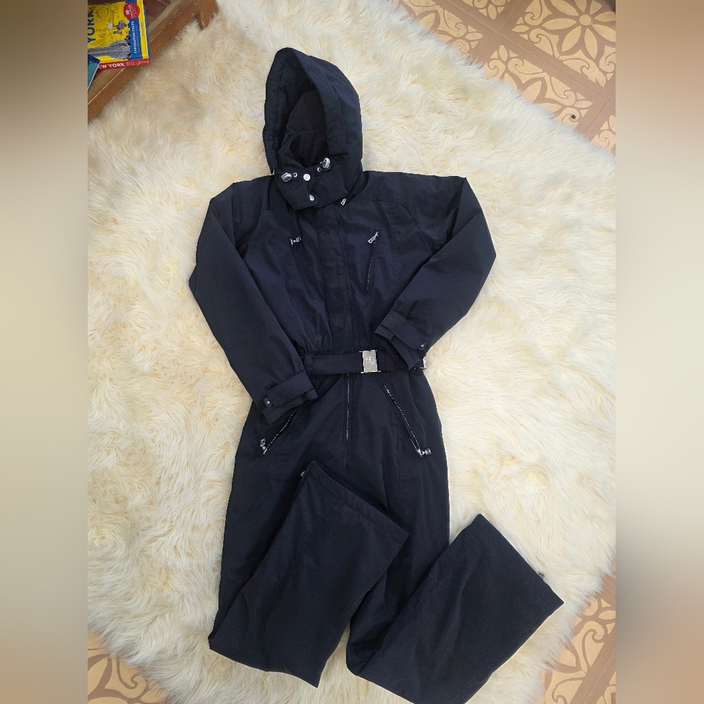 Bogner Women’s Black Hooded Belted Ski Suit Goan Thyllmann Size Small Vintage